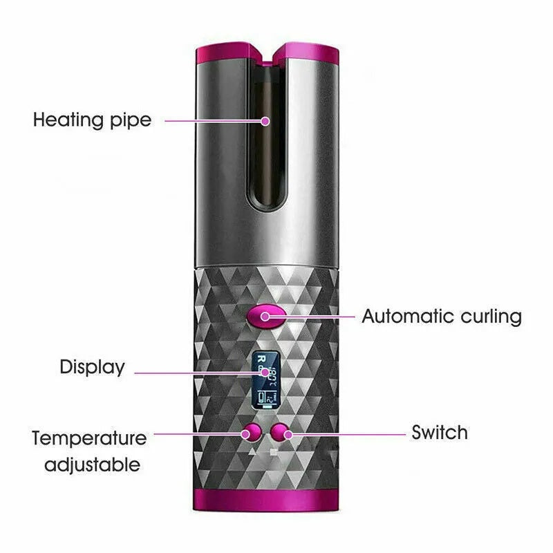 Cordless Automatic Hair Curler – Rechargeable USB Curling Wand, Portable Ceramic Curling Iron for Quick & Easy Curls