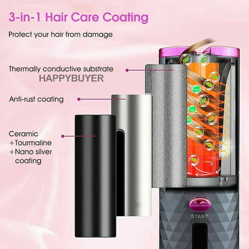 Cordless Automatic Hair Curler – Rechargeable USB Curling Wand, Portable Ceramic Curling Iron for Quick & Easy Curls