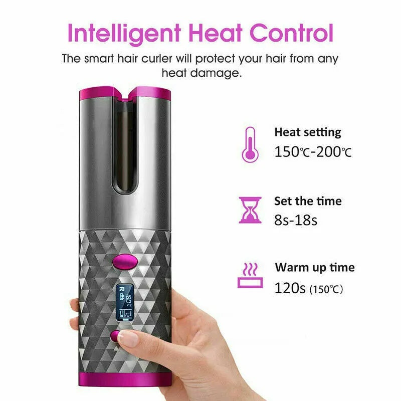 Cordless Automatic Hair Curler – Rechargeable USB Curling Wand, Portable Ceramic Curling Iron for Quick & Easy Curls
