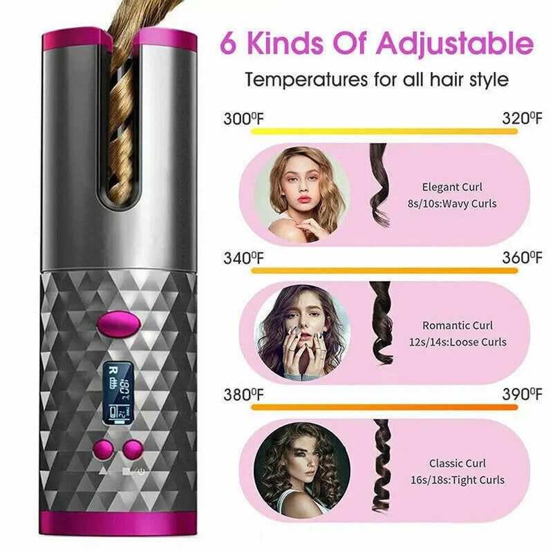 Cordless Automatic Hair Curler – Rechargeable USB Curling Wand, Portable Ceramic Curling Iron for Quick & Easy Curls